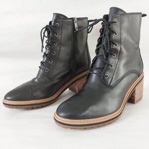 Timberland Women Ankle Boots Size 9 Black Leather Academia Zip Stacked Heels